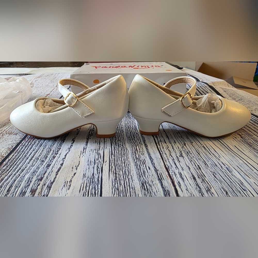 PandaNinjia Girls Molly White Dress Shoes